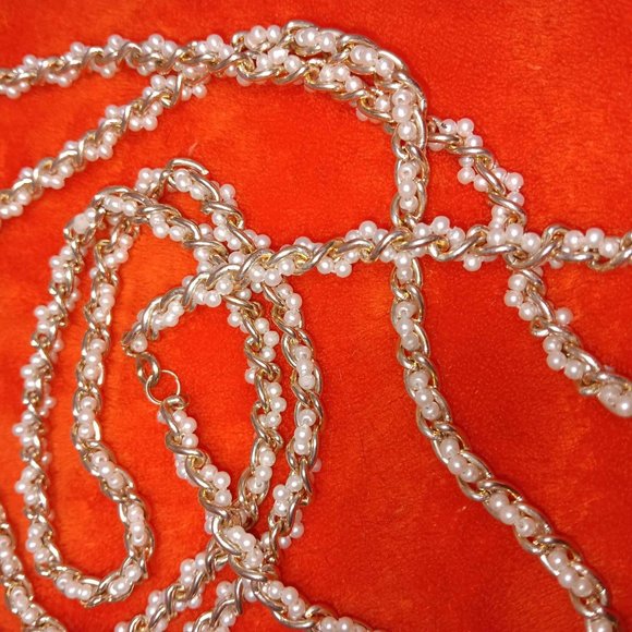 Gold tone necklace with artificial pearls 26" L - Picture 6 of 6